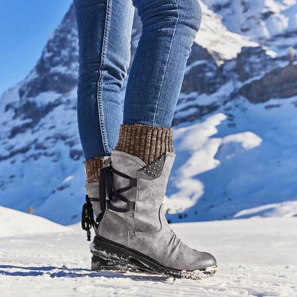 

ladies fashion autumn winter women boots mid calf shoes warm snow boots boho cowboy style knee high botas plus size 35-43, Black