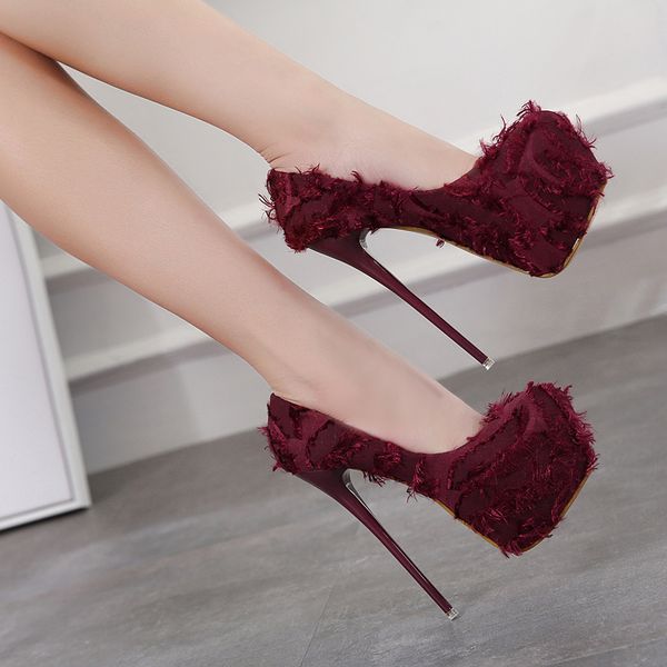 

spring/autumn wedding round toe woman pumps platform super high heel pumps 16.5 cm black wine red