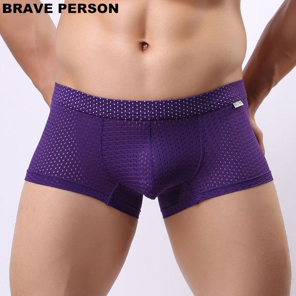 

brand brave person men gay underwear mesh breathable men solid boxer shorts u convex pouch design boxers male panties, Black;white