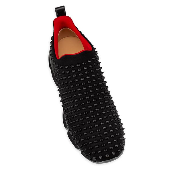 

fashion studded spikes flats sock shoes red bottom shoes for men and women party lovers genuine leather casual flats sneakers size 36-46, Black