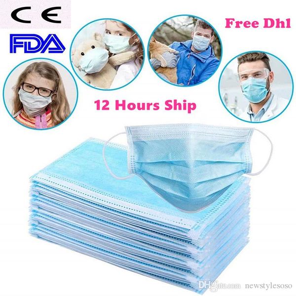 

disposable face masks surgical daily three layer protective mask anti fog dust-proof non-woven disposable for civil use ship via dhl