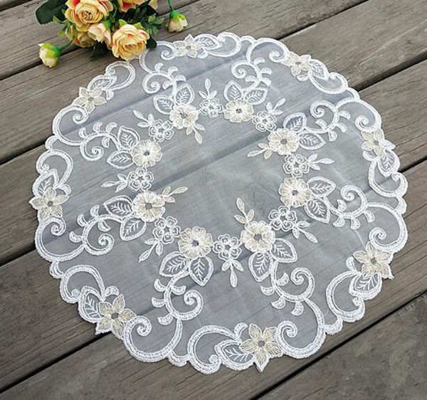 

4psc 42cm round placemats for kitchen table mat cloth lace pad cup mug pan doilies coffee cup wedding dining 6cd008