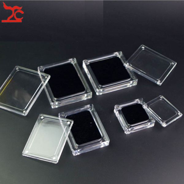 

acrylic transparent square jewelry diamond pendant display storage box black white double-sided magnet storage gift jewelry box, Pink;blue