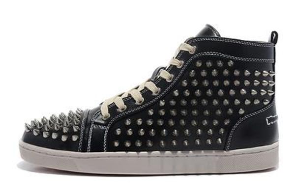 

sale designer studded spikes flats shoes mens sandals red bottom shoes for men and women party lovers genuine leather sneakers 02, Black