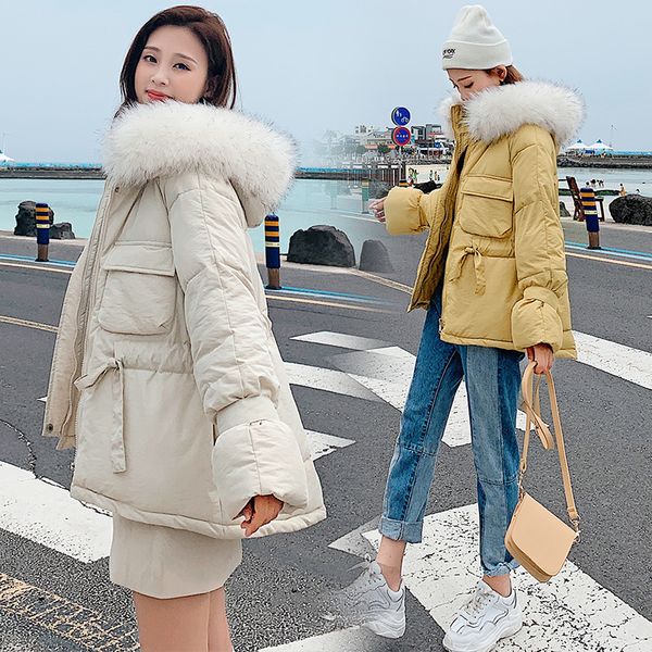 

womens winter drawstring jackets and coats 2019 parkas for women wadded jackets warm outwear with hood faux fur collar, Black