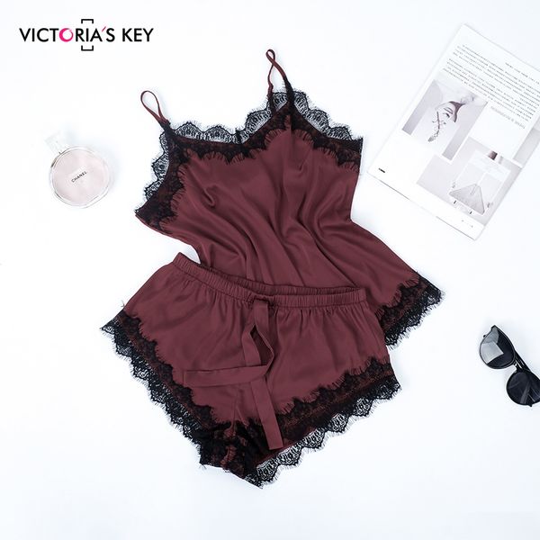 

ключ victoria's сексуальные кружевные пижамы пижамы лето женщины без рукавов спагетти ремень атласный бордовый пижама устанавливает ночной к, Black;red
