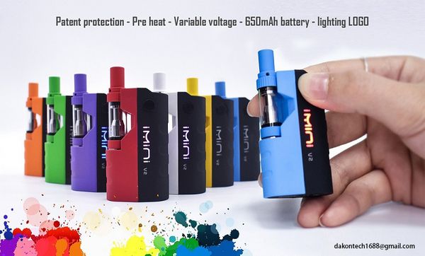 

original imini v2 thick oil kit 650mah battery box mod 510 thread 0.5ml 1.0ml imini i1 tank cartridge vaporizer kits authentic
