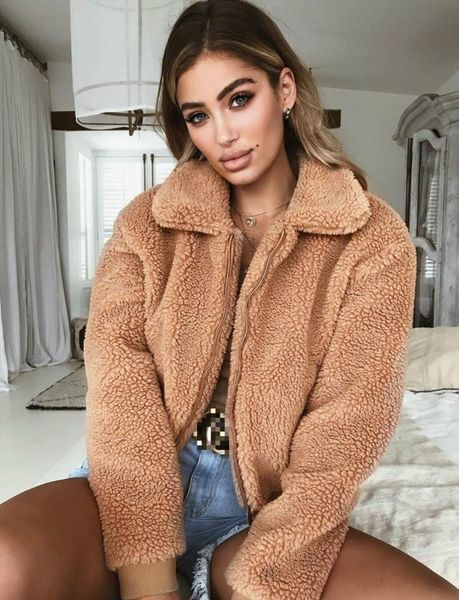 

women's jackets fashion women zip up winter warm faux fur jacket outerwear long sleeve fleece sweater fluffy coat stylish female outwea, Black;brown