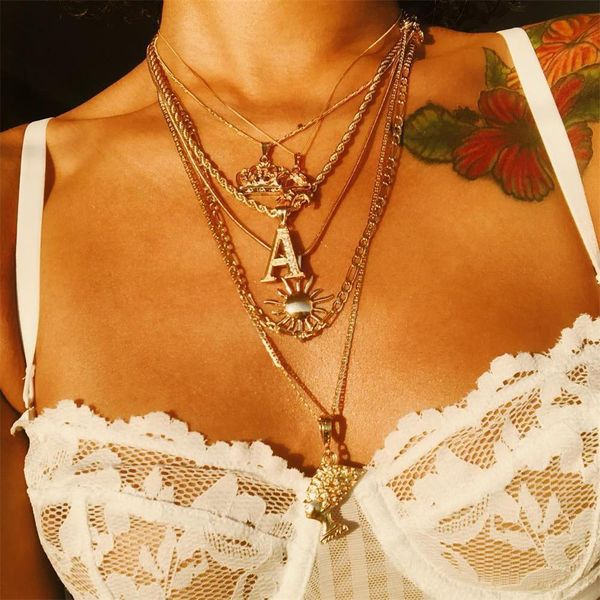 

ретро женщины ожерелье слон корона письма вс портрет подвесок многослойного ожерелье золота set charm lady свадьбы ювелирные изделия, Silver