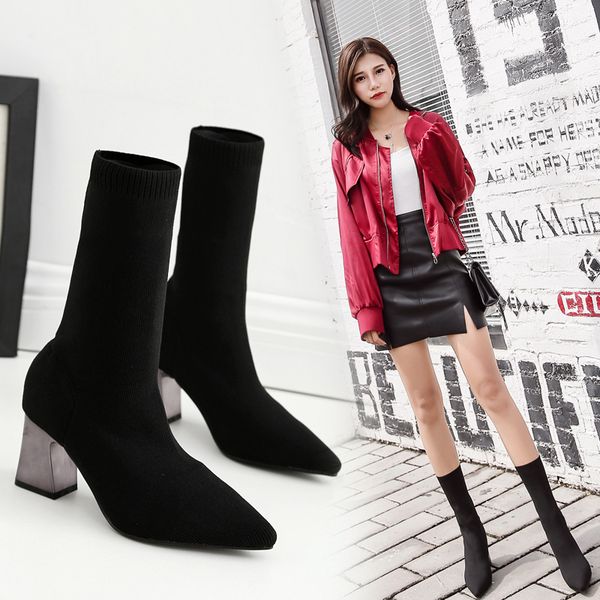 

chunky heel women's boots autumn shoes woman winter shoes lace up round toe boots-women booties ladies low heels booties 2020, Black