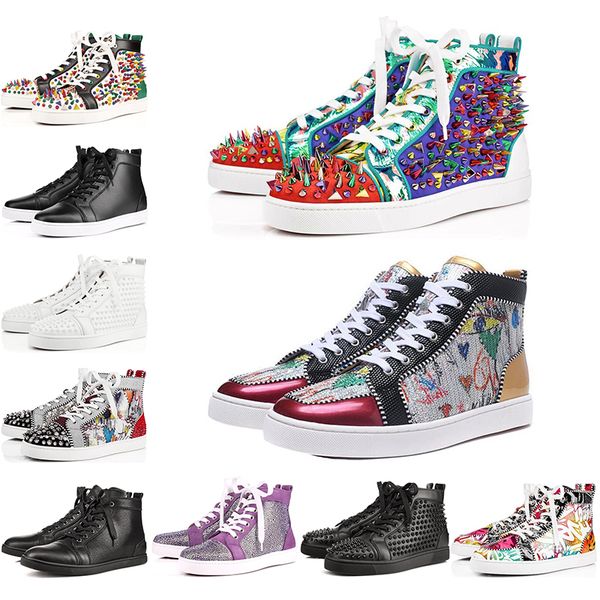 

fashion spikes high red bottom pik pik studded designer sneakers women men luxury flat genuine leather casual party shoes
