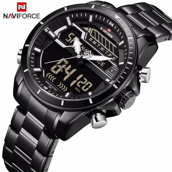 

новые naviforce brand sport мужские часы водонепроницаемые часы из нержавеющей стали ремешок двойного дисплея часы relogio мужчина для, Slivery;brown