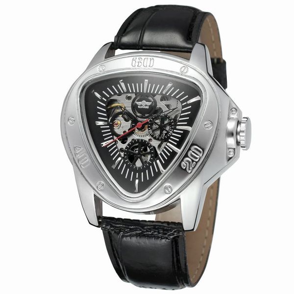 

triangle hollow automatic mechanical watch male personality fashion student watch, Slivery;brown