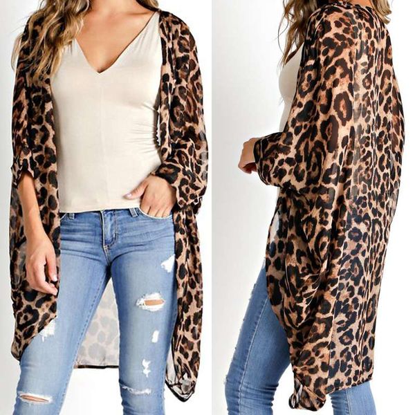 

vintage kimono cardigan women celmia 2019 summer loose leopard printed blouse casual beach cover up shirt plus size blusas, White