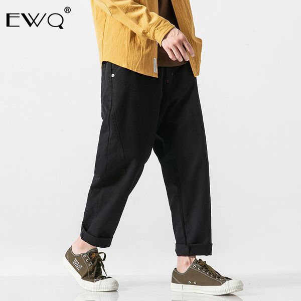 

ewq / autumn winter 2019 elastic mid waist straight full loose harem pants man' s japan korea style personality trousers ft199, Blue