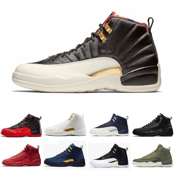 

winterized cny gym red 12 xii 12s men basketball athletic shoes bordeaux playoffs high white wings flu game sports sneakers, Black