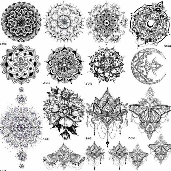 

yuran women arm fake black tattoo henna mandala flower temporary tattoo girls beauty flora waterproof tatoos mehndi