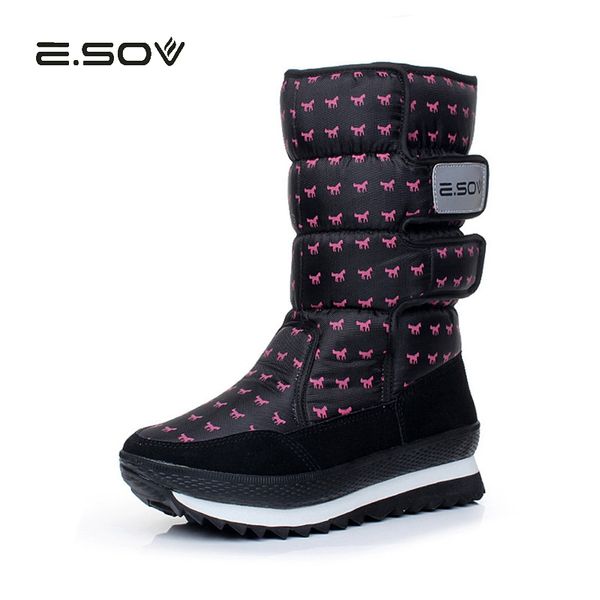

esov women's snow boots for -30 degree winter waterproof rubber sole ladies shoes winter women boots 2018 warm woman boot shoes, Black