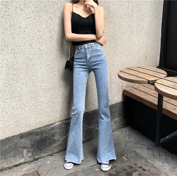 

flare jeans woman denim trousers vintage women clothes 2019 spring summer high waist stretchy skinny jeans pants, Blue