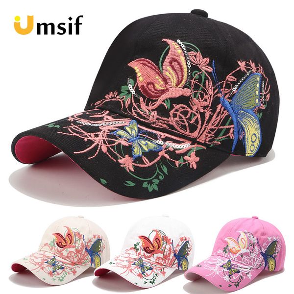 

2019 new women butterfly embroidery baseball caps sun hats female breathable cotton adjustable hat trucker caps snapback hats, Blue;gray