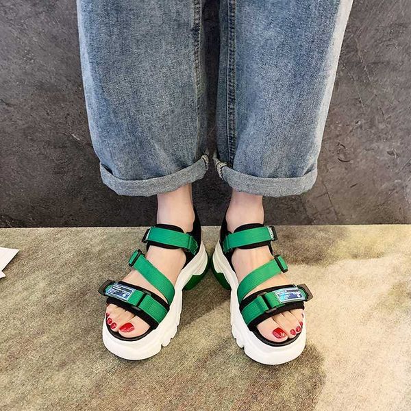 

summer thick sole mesh open toe sport sandals women casual hollow platform wedge sandals women outdoor beach shoes 2020, Black