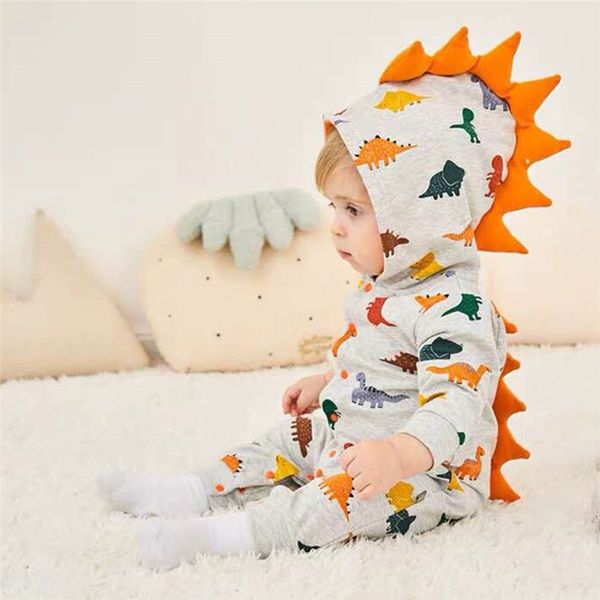 

newborn baby boys girl kids dinosaur printed hooded long sleeve romper jumpsuit outfit clothes 0-24m, Blue