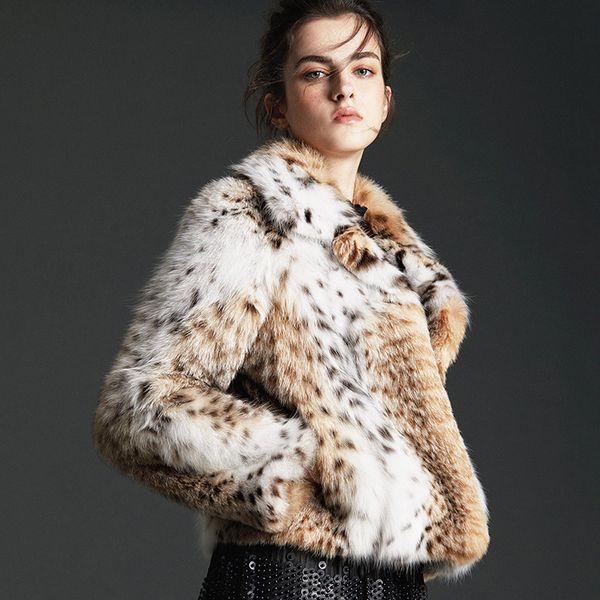 

sju2018 new lynx series global scarcity instructs the bobcats small brief paragraph coat lapels female fur, Black