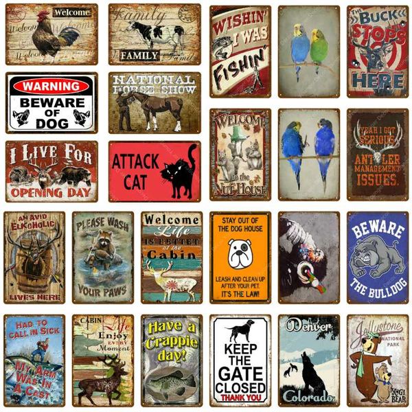 

animals chicken fish parrot squirrel deer horse bear cow tin signs metal poster home decor retro wall plaque painting art craft