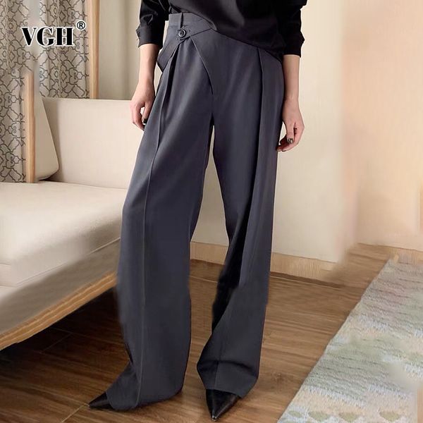 

women's pants & capris vgh casual loose full length women suit high wiast irregular pleated straight wide leg pant for female clothing, Black;white
