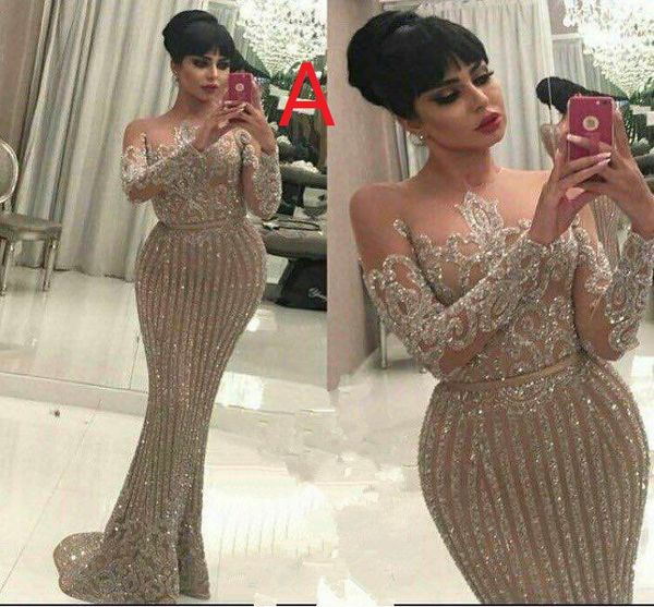 

Gold Sequined Mermaid Evening Dresses Long Sleeve Evening Gowns Formal Wear Dresses Prom Dress Plus Size Abendkleider Robe De Soiree MG114