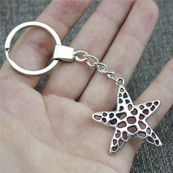 

40x37mm starfish keychain, new fashion handmade metal keychain party gift dropshipping 2018 new arrivals, Silver