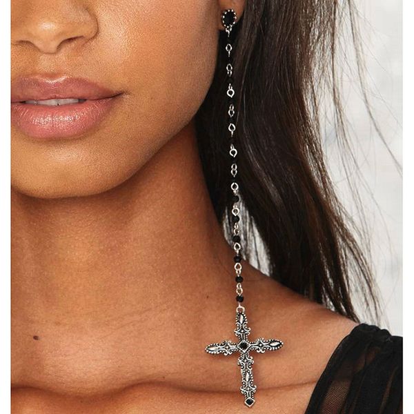 

women vintage baroque style crystal silver cross large long dangle earrings jewelry summer club fine jewelry accessories