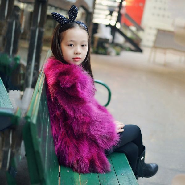 

fuchsia natural raccoon fur coat autumn winter children warm thick outerwear short solid fur jacket girlso-neck outerwear coat, Blue;gray