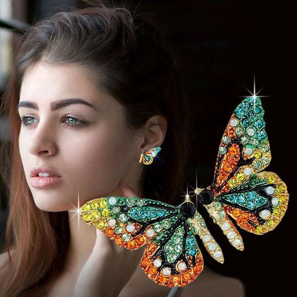 Charm Schmetterling Flügel Ohrringe 2 Farben Legierung Strass Ohrstecker Frauen Mädchen Schmuck Mode Accessoires Weihnachtsgeschenk