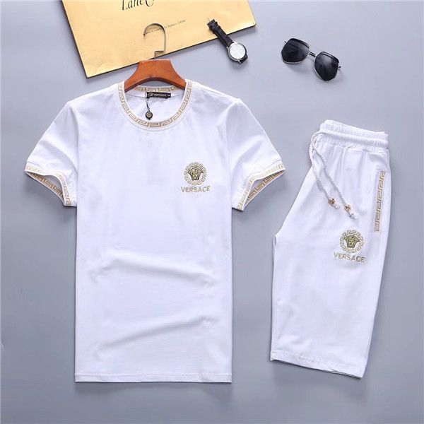 

luxury men's designer sportswear summer t-shirt + pants sportswear fashion tiger head suit short sleeve running jogging large s, Gray