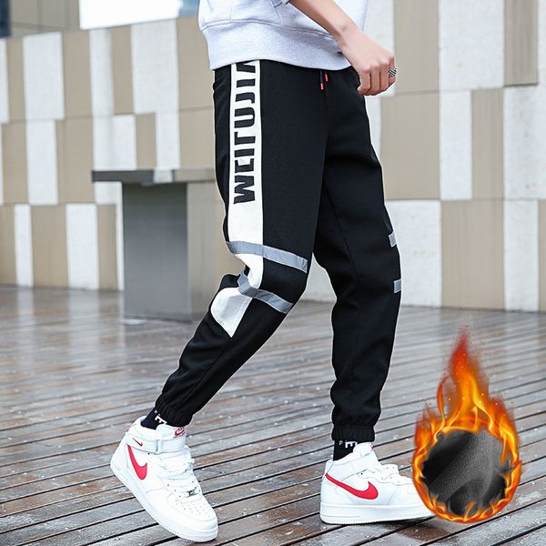 

men's winter pants big size wool inside winter warm men thick pants plus size 4xl mens fleece trousers, Black