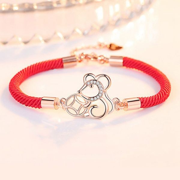 

red thread zircon zodiac signs mouse rat bracelet jewelry golden woman 2020 adjustable wristbands expensive bracelets, Golden;silver