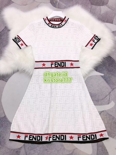 

women vintage shirt knitted dress with letter print feminine high end casual knit dress girls runway skirt a-line t-shirt dress