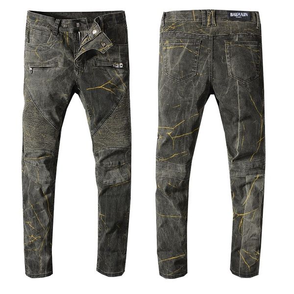 

balmain wholesale mens slim denim straight biker skinny jeans casual long men distressed wash jeans size 29-42, Blue
