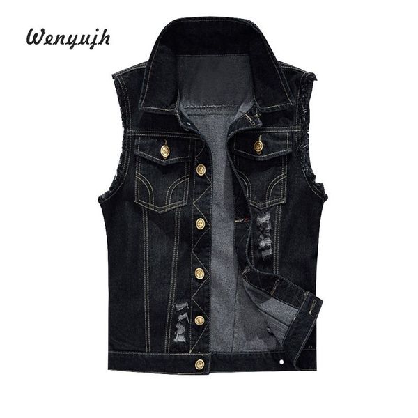 

wenyujh cotton jeans sleeveless jacket vest men plus size 6xl black denim jeans vest male cowboy outdoors waistcoat mens jacket, Black;white