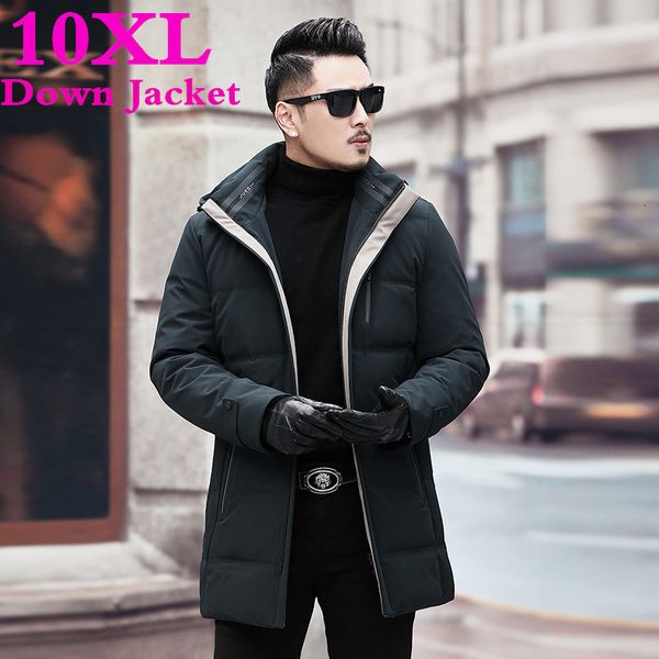 

new plus size 10xl 9xl 8xl winter duck down men's brand clothing 90% white duck down jackets hooded seamless warm jackets, Black