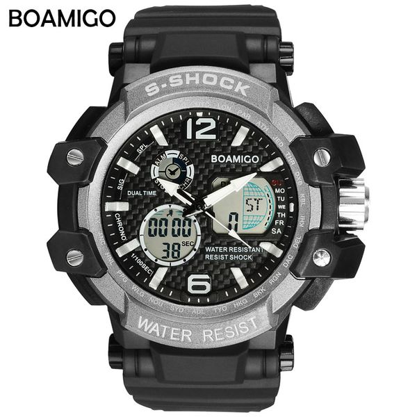 

s men sports watches boamigo brand watches man digital quartz swim wrist watch led black clock relogio masculino, Slivery;brown