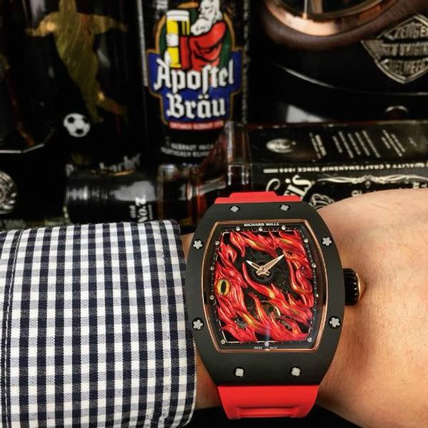 

fully automatic mechanical movement 40x50x16mm ceramic case coating mirror unique hollow dial luminous dial pointer rubber or nylon watchban, Slivery;brown