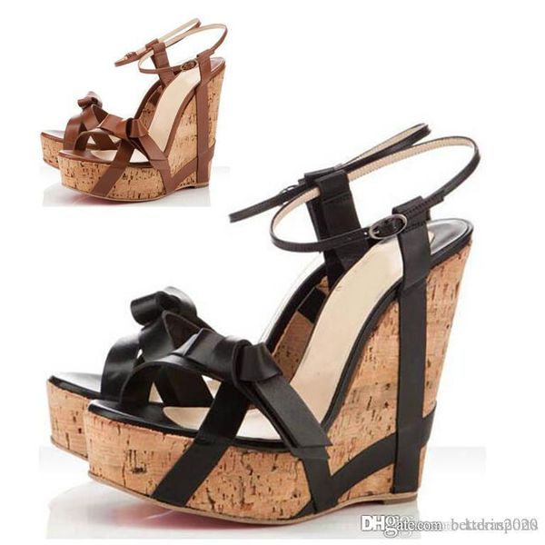 

summer sandals red bottom miss cristo platefrom wedges new for women espadrilles woven ankle strap wedge ladies gladiator sandals eu35-42, Black