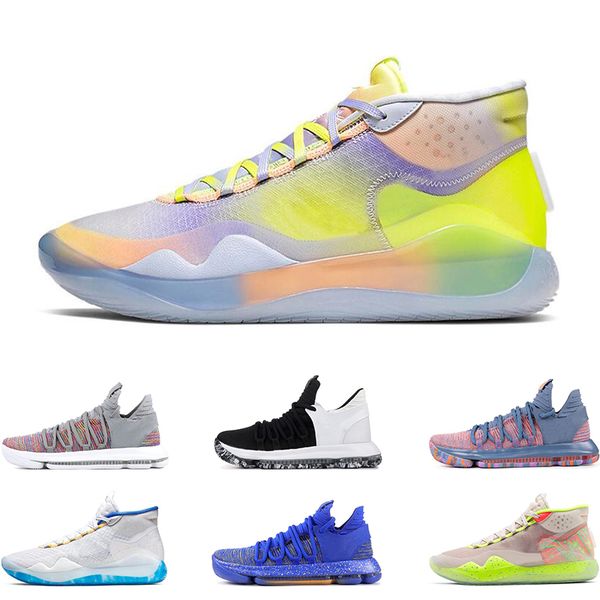 

mens basketball shoes kd 10 12 eybl 90s kid warriors home wolf grey university red finals sports sneakers trainers size 7-12