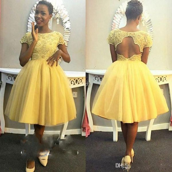 

yellow short prom homecoming dresses short sleeves lace keyhole back for black women tulle ball gowns party dress gowns evening, Blue;pink