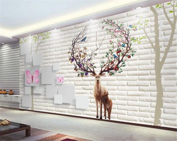 papel tijolo estéreo parede alces parede de fundo TV 3D Home Wallpaper moderna minimalista 3D HD Impressão Digital Moisture parede