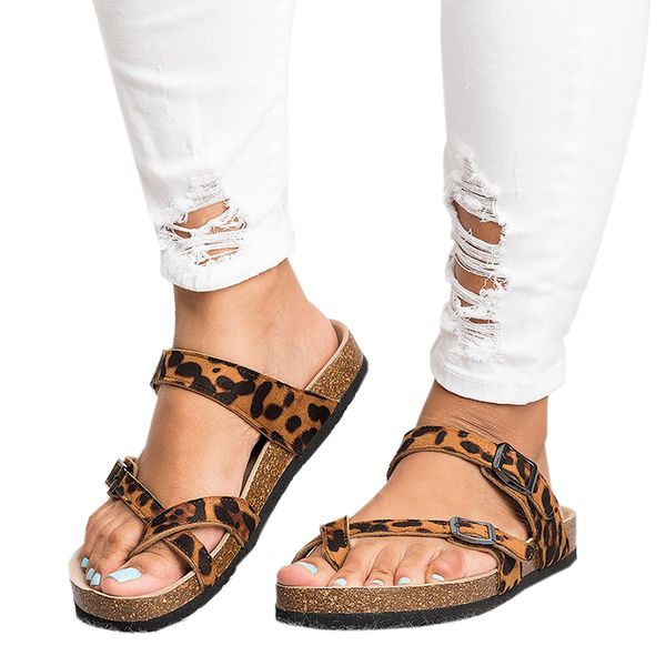 

summer women sandalias 2019 fashion leopard flat sandals beachslippers flip flops sandalia feminina plus size 35-44, Black