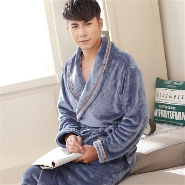 

winter autumn thick flannel men's bathrobe male coral fleece plus size men's sleepwear flannel male robes ds5086, Black;brown