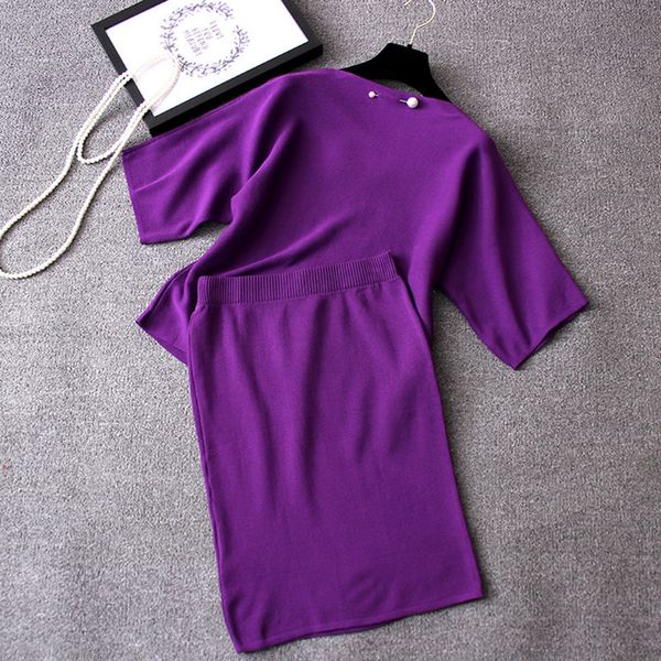 

women knitted suit skirt and set winter 2019 autumn long sleeve female knitwear with midi skirts sets two pieces, Gray